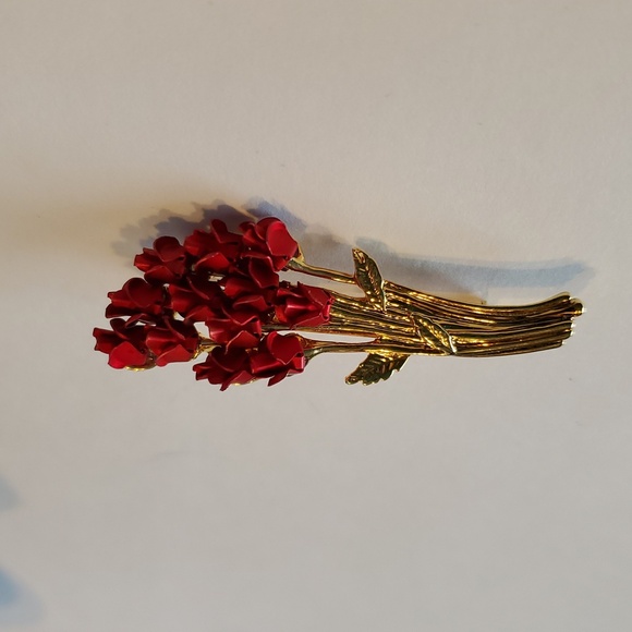 1960's Joseph Warner Rose Bouquet Goldtone Brooch marked W - Picture 6 of 7